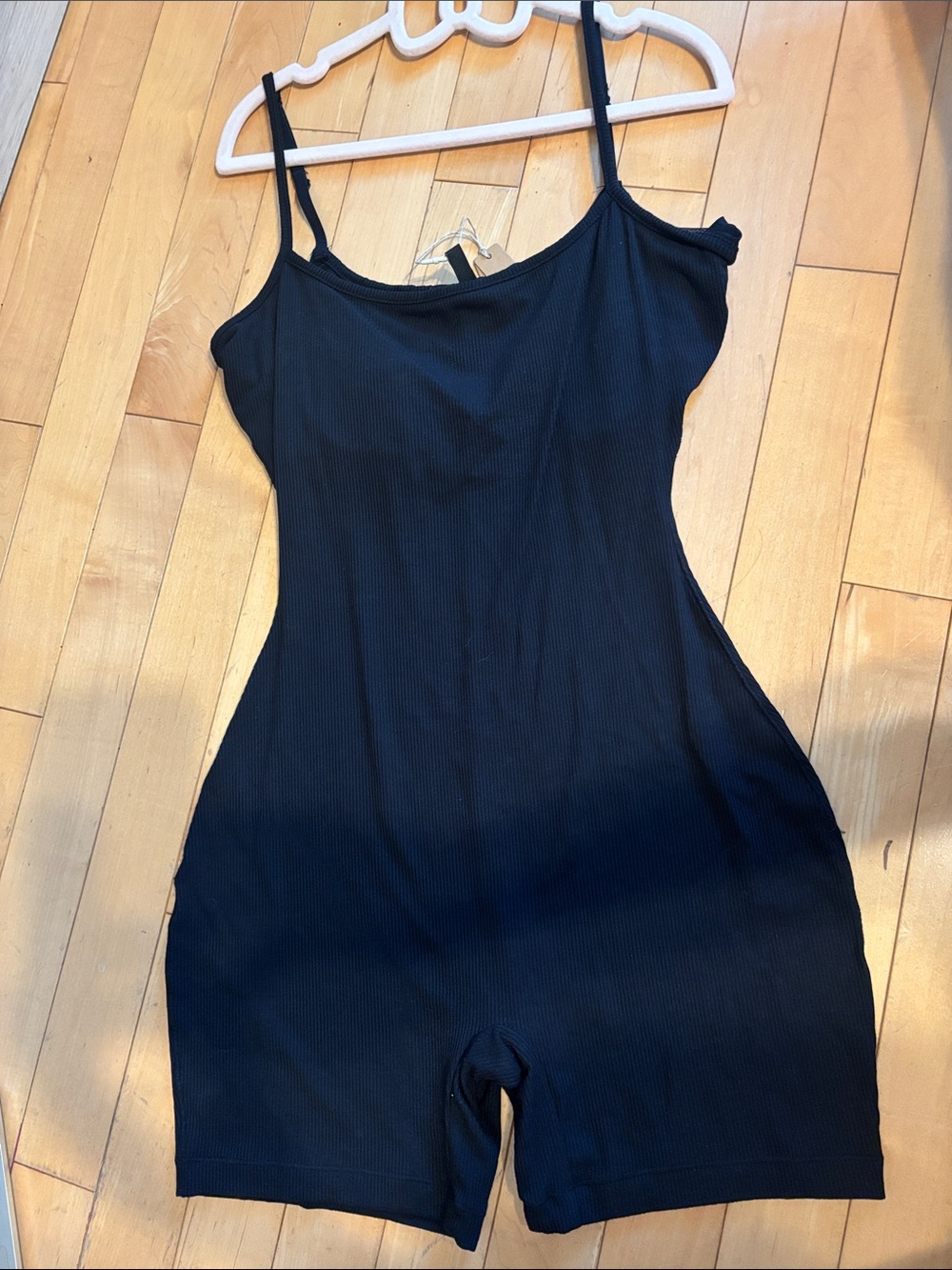 SKIMS Black Ribbed Tank Romper
